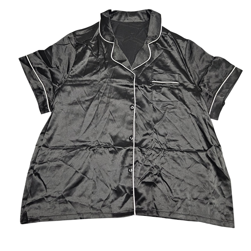 Black Satin Pajama Set Womens 4XL Black‎ Short Sleeve Sleepwear Loungewear Cozy